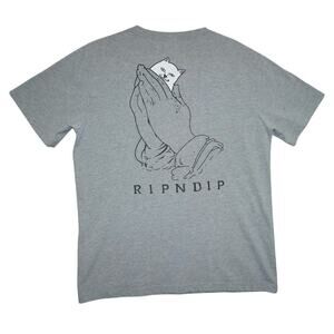 RIPNDIP "Lord Nermal Praying Hands" Pocket Tee – Size M – Heather Gray